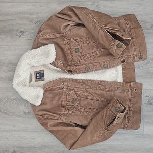 Gap sherpa lined corduroy jacket brown/cream kids size S